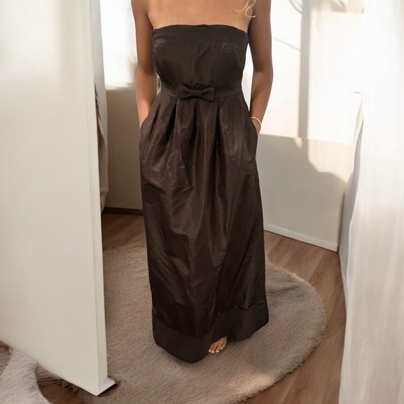 J. CREW CHOCOLATE BROWN SILK TAFFETA STRAPLESS MAXI DRESS GOWN - Picture 1 of 10